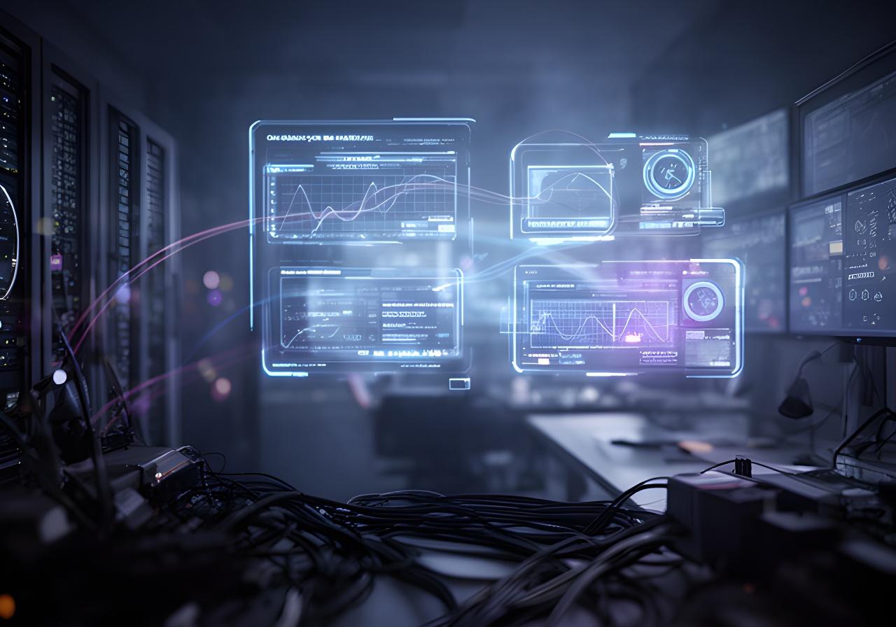 Database operations dashboard glowing on a control room screen with live metrics and secure access indicators