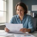 Nonprofit director reviewing reports in a quiet office with natural light